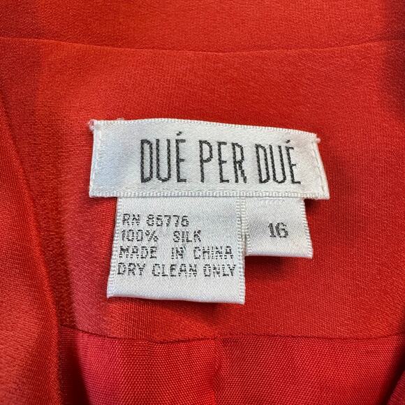 Due per Due 100% Silk 3 Pc Jacket Blouse Pants Set Womens Sz 14-16 Orange Coral - Picture 14 of 16